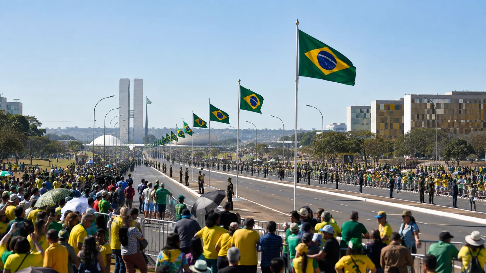 Ilustração editorial do Portal TV Cariri para Desfile de 7 de Setembro 2026: temas e programação em Brasília
