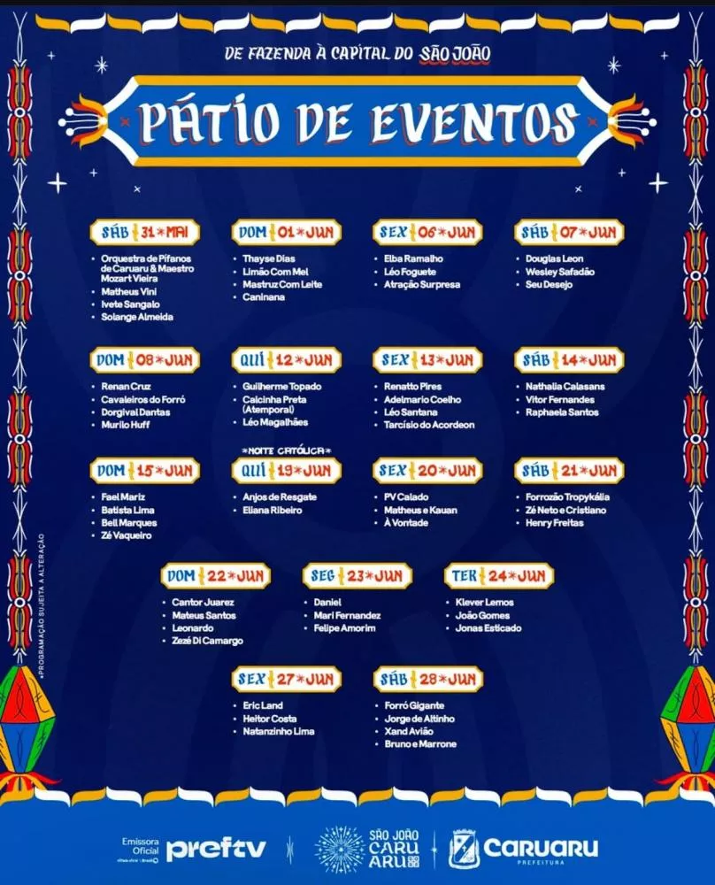 Programação Pátio de Eventos no São João de Caruaru 2025