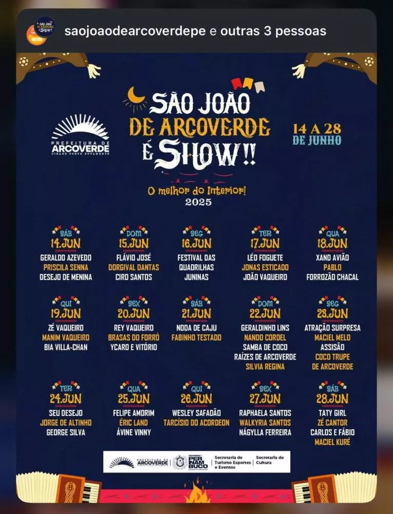 Programação do São João de Arcoverde 2025