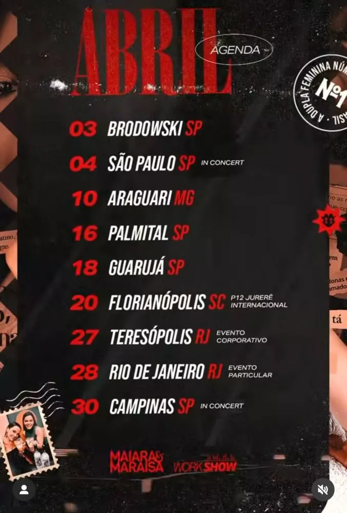 Agenda de Shows de Maiara & Maraisa - Abril 2025